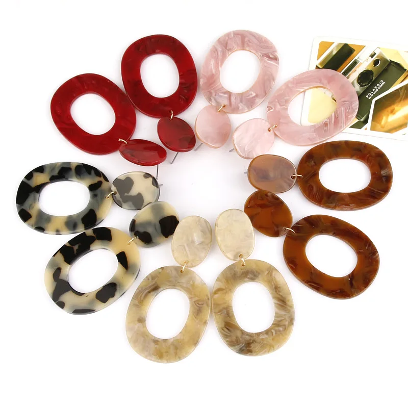 

Luxury Fashion Tortoise Color Leopard Print Acrylic Earrings Acetic Acid Sheet Geometric Circle Square Long Earrings for Women