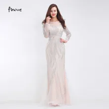 Finove Новые Вечерние платья прозрачные тюлевые украшенное бисером с длиной до пола Длинные платья для женщин элегантные, цвета шампанского вечерние платья