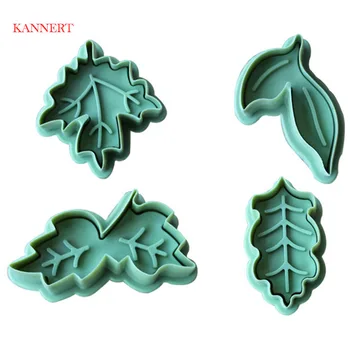 

4PCS/SET Leaf Shape Spring Plastic Cake Tool Fondant Cake Decorating Tools Biscuit Cookie Cutters Plunger