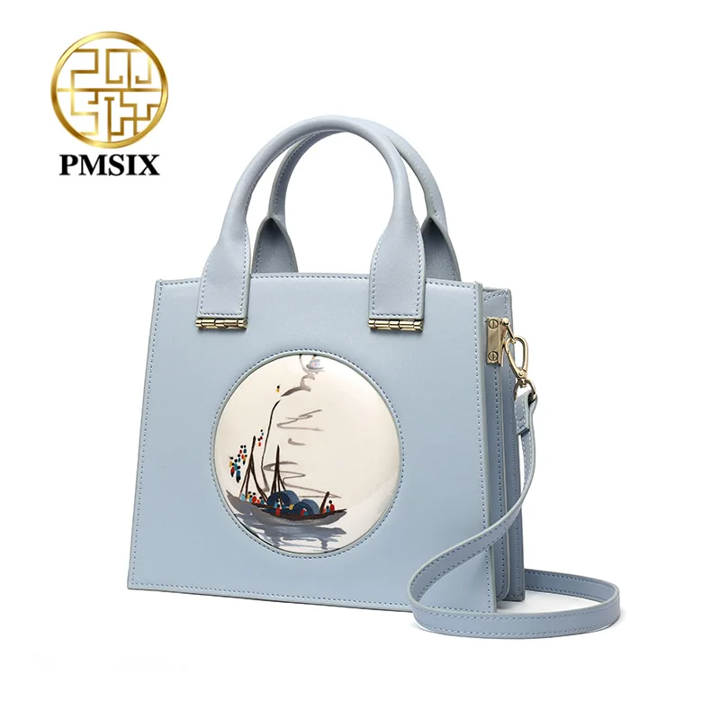 

PMSIX Embroidery Flowers Leather Women Handbags Casual Simple Ladies Shoulder Bag Unique And Elegant Design Totes