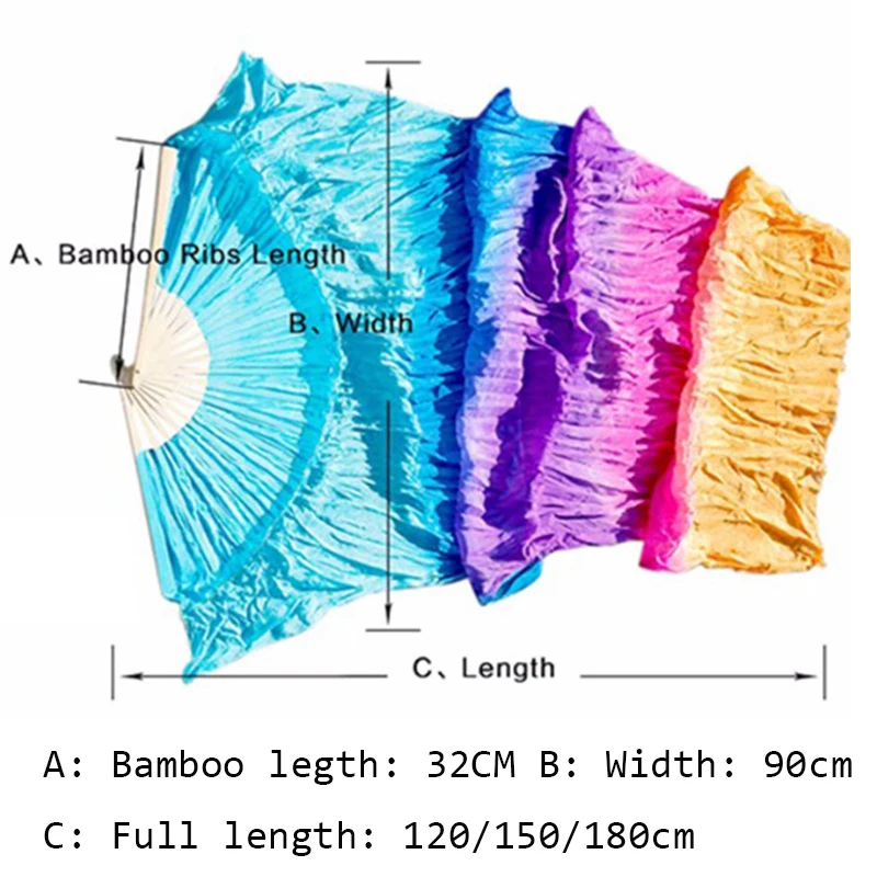 Женский 1,8 м танец живота веер из шелка и бамбука вуаль 1 пара(левая и правая рука) Бирюзовый синий фиолетовый розовый оранжевый