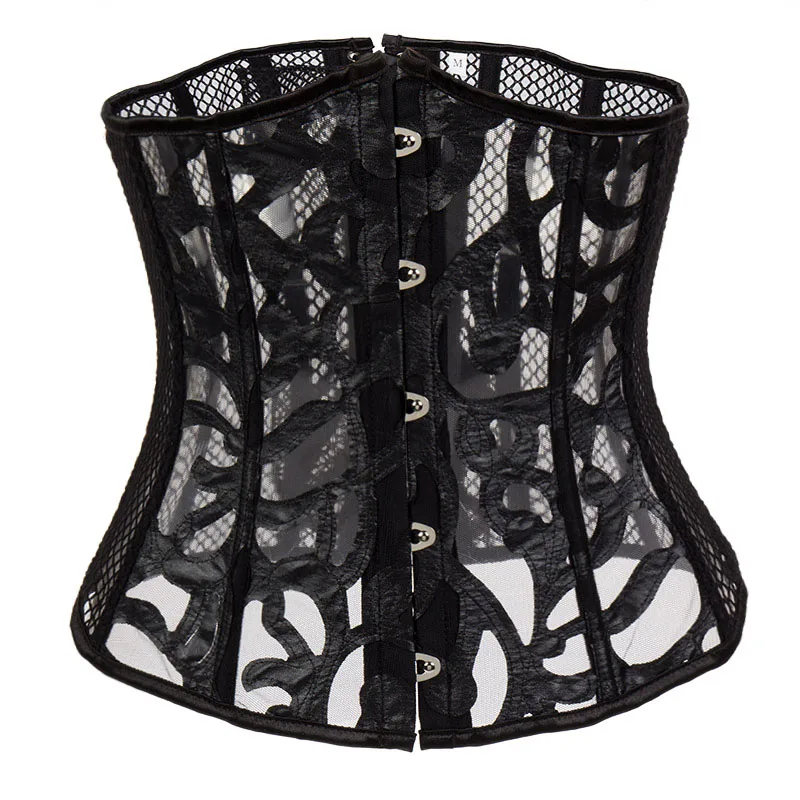 Corstory Sexy Black Lace Fishnet Underbust Corset Waist Control ...