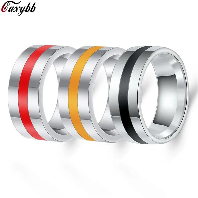 

Silver Color Stainless Steel Rings for Men's Thin Red/Black/Yellow Line Rings Wedding Band Male Alliance Jewelry 8mm