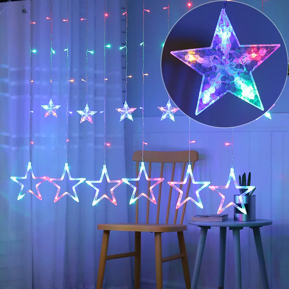

3.5m 96leds Star Icicle Curtain Light Led String Fairy With EU/US Power Plug Home Party Holiday Garlands christmas light outdoor