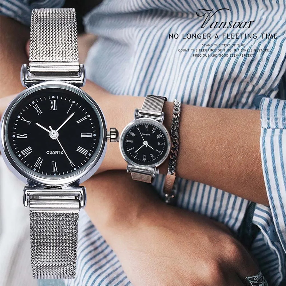 

Newly VANSVAR Women Casual Quartz Watch Alloy Mesh Band Simple Wristwatch Gifts