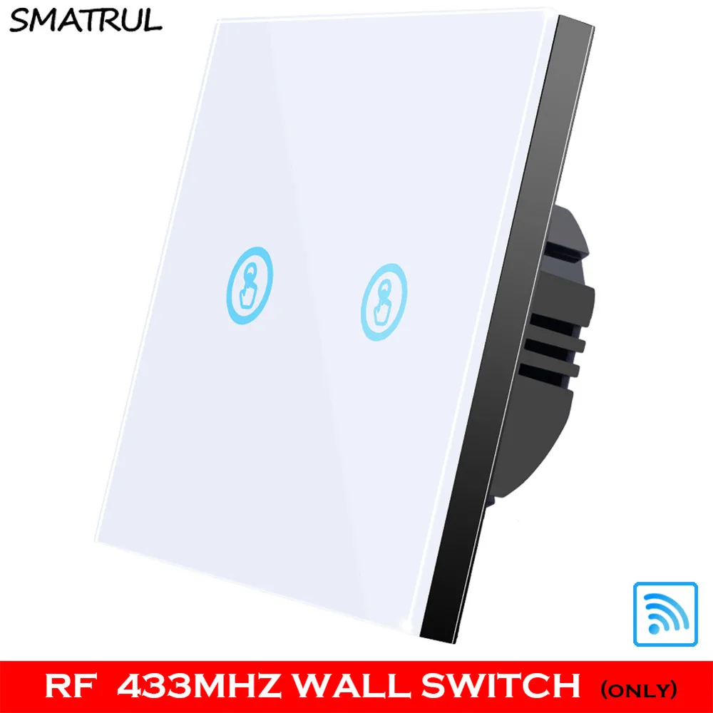 SMATRUL 1 2 3 банда умный беспроводной сенсорный выключатель светильник 433 МГц РЧ пульт дистанционного управления стеклянный экран без нейтрального провода настенная панель Светодиодная лампа - Цвет: white RF 2 gang WALL
