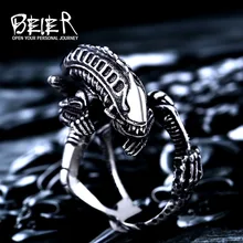 Beier 316L Stainless Steel skull ring Alien Predator Finger Rings For Men Gothic Style Biker Jewelry  LLBR8-358R