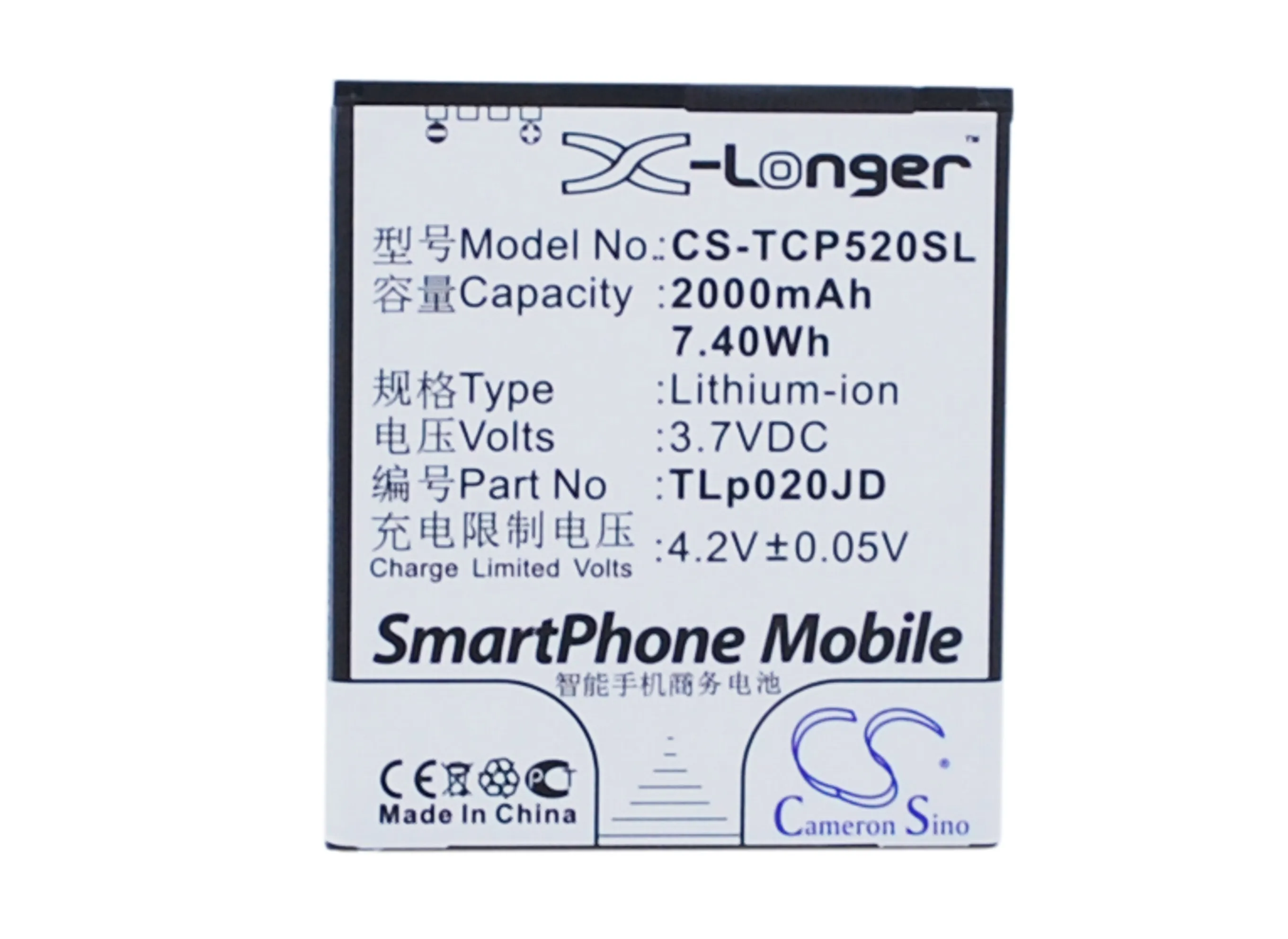 Аккумулятор Cameron Sino 2000 мАч TLp020JD для TCL P5181 P518L P5201 P520L|2000mah battery|cameron sinobattery 2000mah |