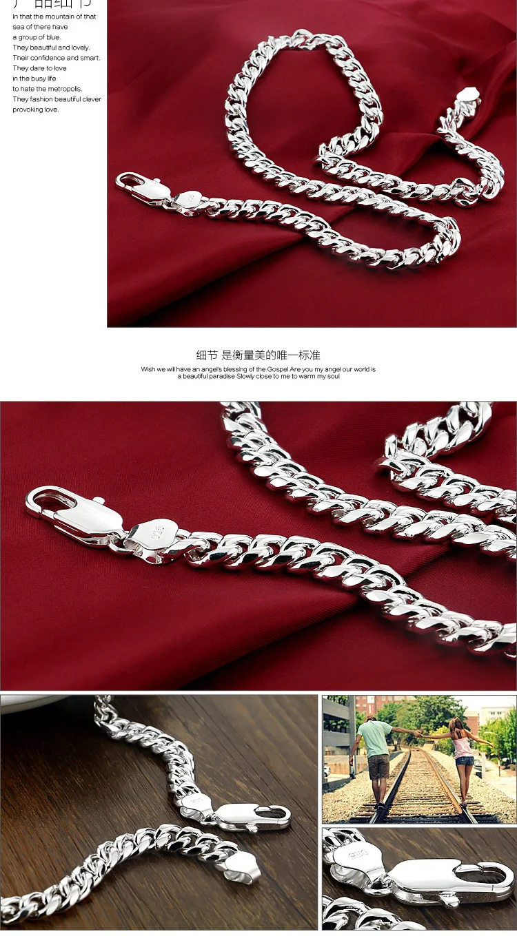 Настоящее Стерлинговое Серебро пробы, мужское ожерелье в стиле хип-хоп, панк, 10 мм, 26 дюймов, ожерелье на цепочке, модное мужское/Мужское 925 Серебряное ювелирное изделие