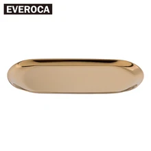 Everoca Oval Brass Metal Stainless Steel Storage Tea Tray Ornaments Plate Fruit Cake