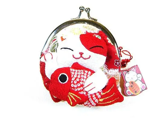 32 шт. японское кимоно Lucky Cat fish Портмоне кошелек монета Сумка кошелек+ шелк