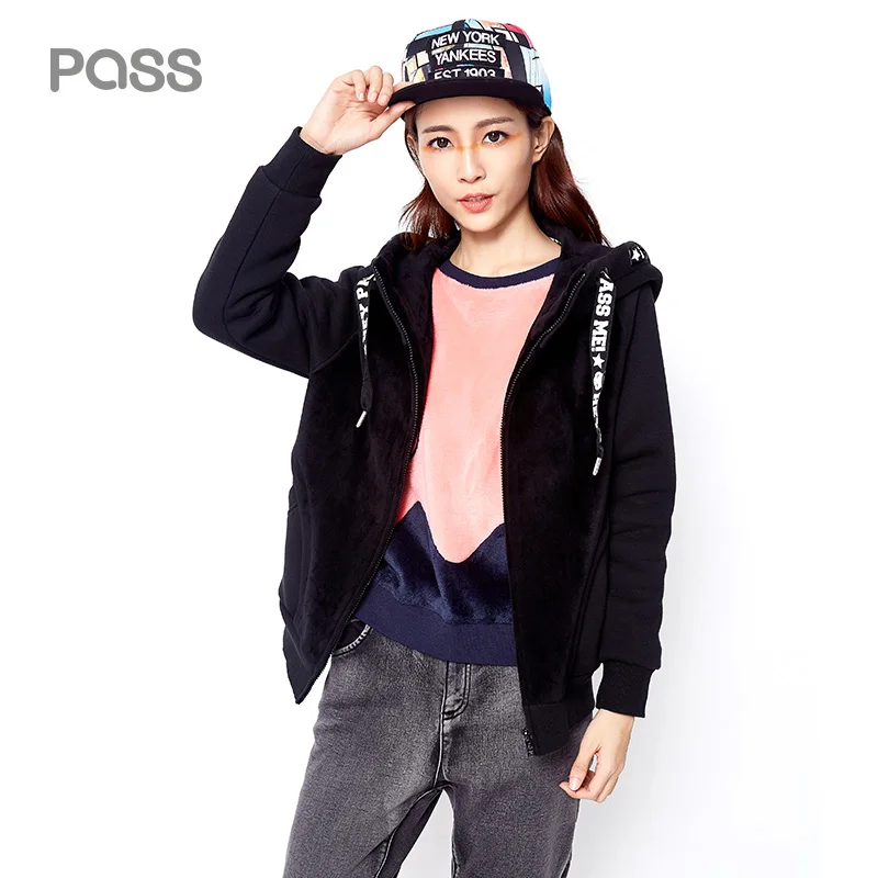 PASS 2017 Winter New Arrival Woman font b Jacket b font Long Sleeve hoody Causal Letter