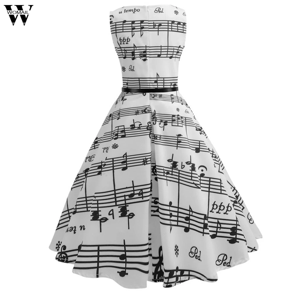 Womail Musical Note Vintage Dress Elegant O neck Party Sleeveless Prom