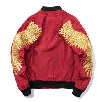 

Hyweacvar Men's Spring Autumn Golden Color Angel Wings Embroidery Bomber Jacket Flight Jacket EU Plus Size