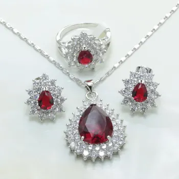 

Otogo Transing Fashion design Mark Silver Color Jewelry Sets Classic Red Crystal Earrings/Necklace/Ring-S9069