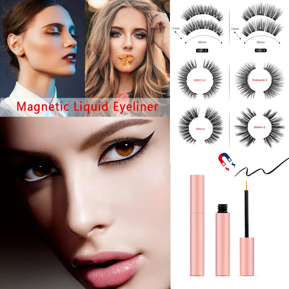 

5 Magnetic Eyelashesnatural False Eyelashes Magnet Lashes Magnetic Liquid Eyeliner & Magnetic False Eyelashes & Tweezer Set T