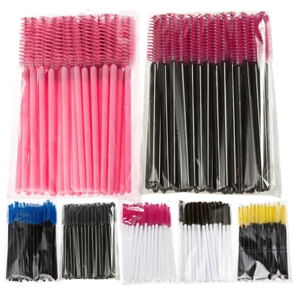 

50Pcs/Pack Multi-color Disposable Eyelash Makeup Extension Brush Mascara Wands Curel Spoolers Applicator Cosmetic Tool