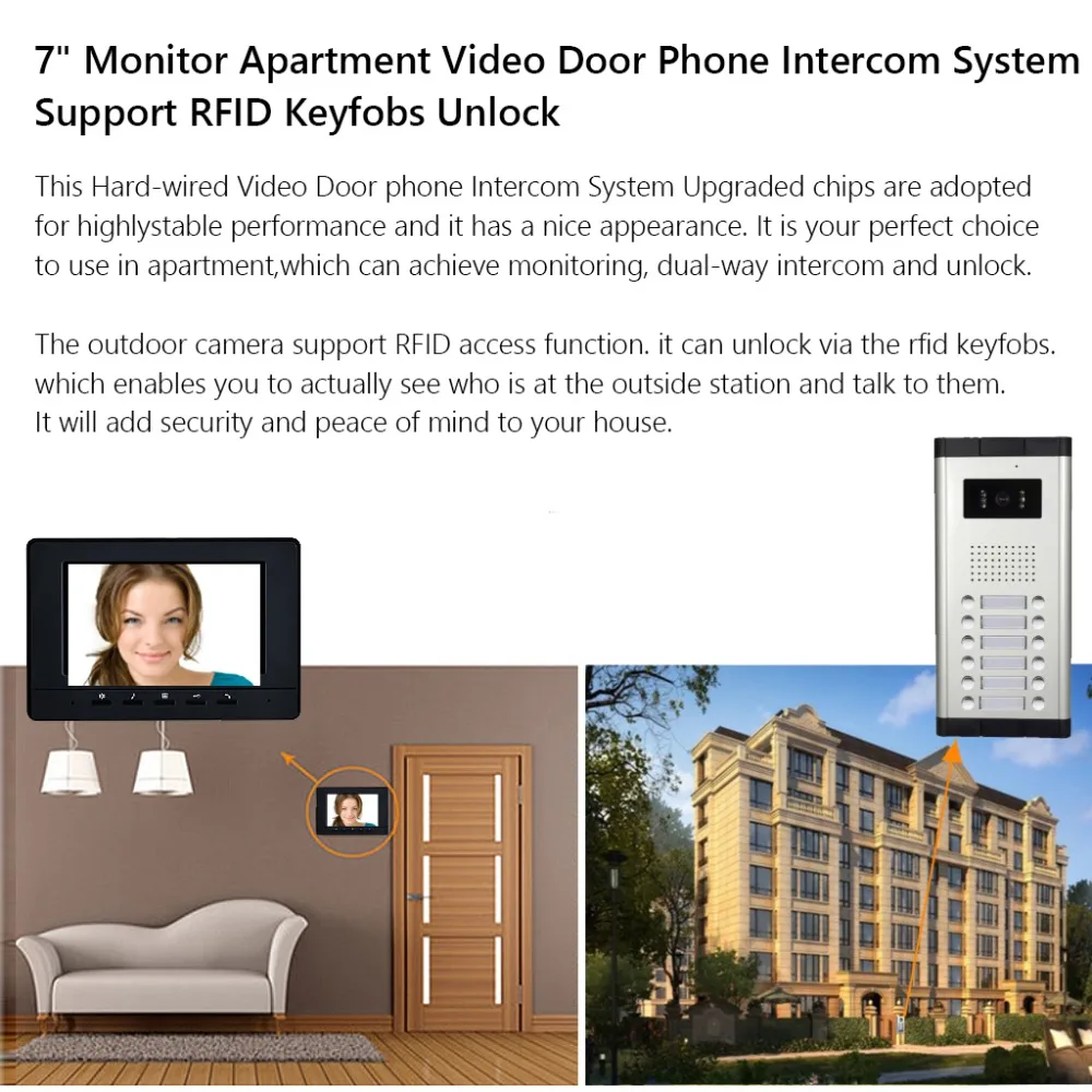 6 единиц квартира видеодомофон 7 дюймов монитор Видео дверной телефон домофон система Проводной Домашний видео дверной звонок комплект