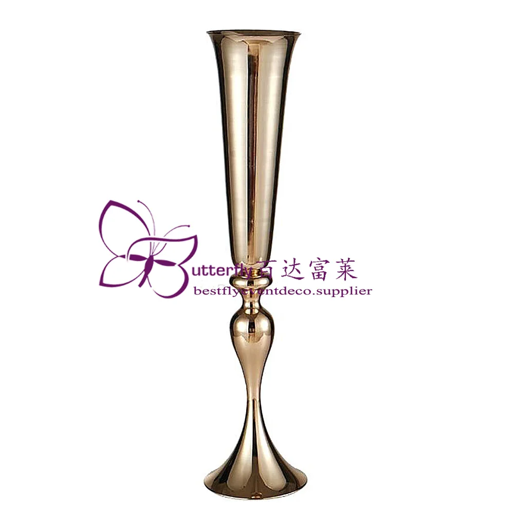 Gold Trumpet Vases Centerpiece Flowers Stand-2