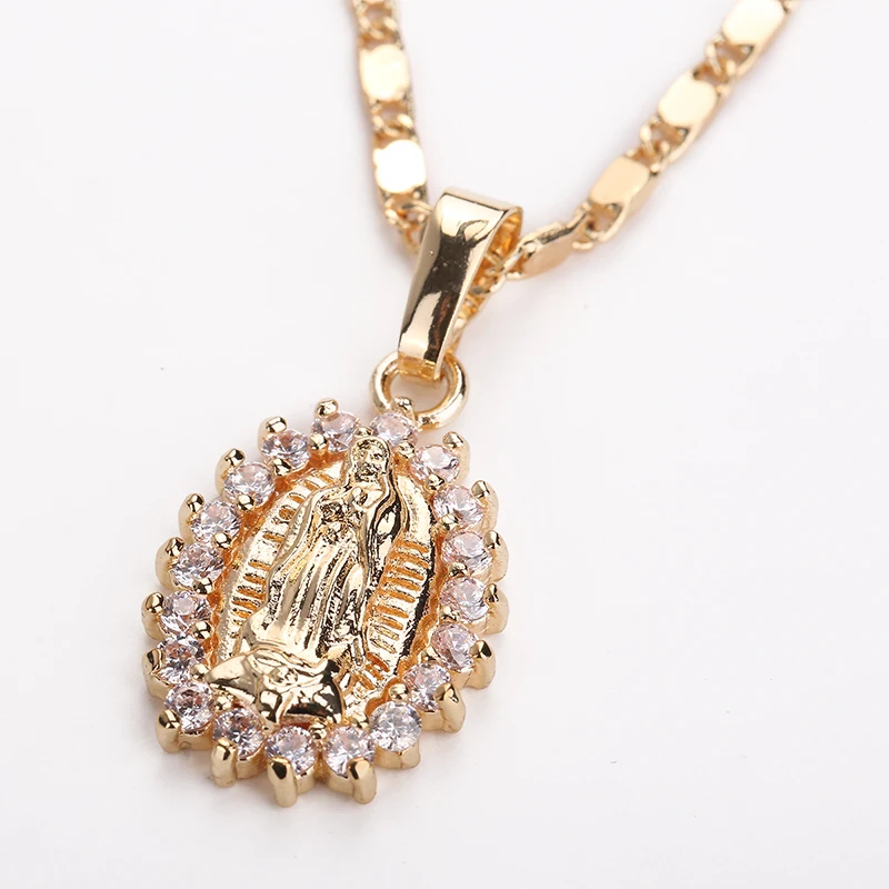 BTSETS ожерелье Девы Марии золотого цвета Bijoux имитация кристалла эффектное Женская
