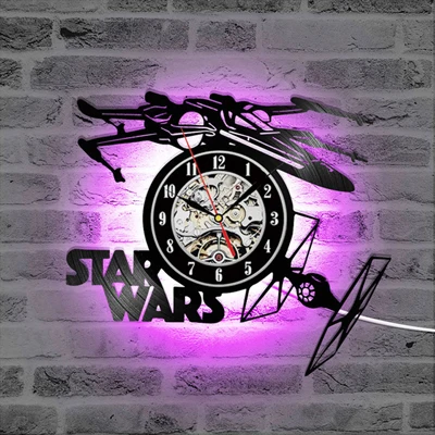 12in 3d wall clock Star Wars LED Wall Clock with 7 Colors Modern Design Movie Vintage Vinyl Record Clocks Wall Watch Home Decor - Цвет: E-7 Color LED Change