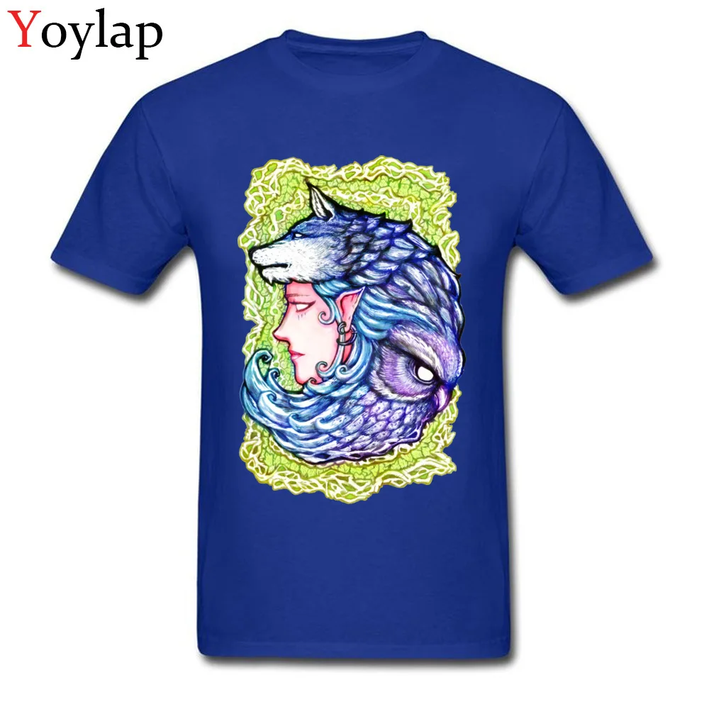 Casual Tops T Shirt Wholesale O-Neck Short Sleeve Druid  in the forrest Pure Cotton Adult T Shirt Casual Summer Fall Tee Shirts blue