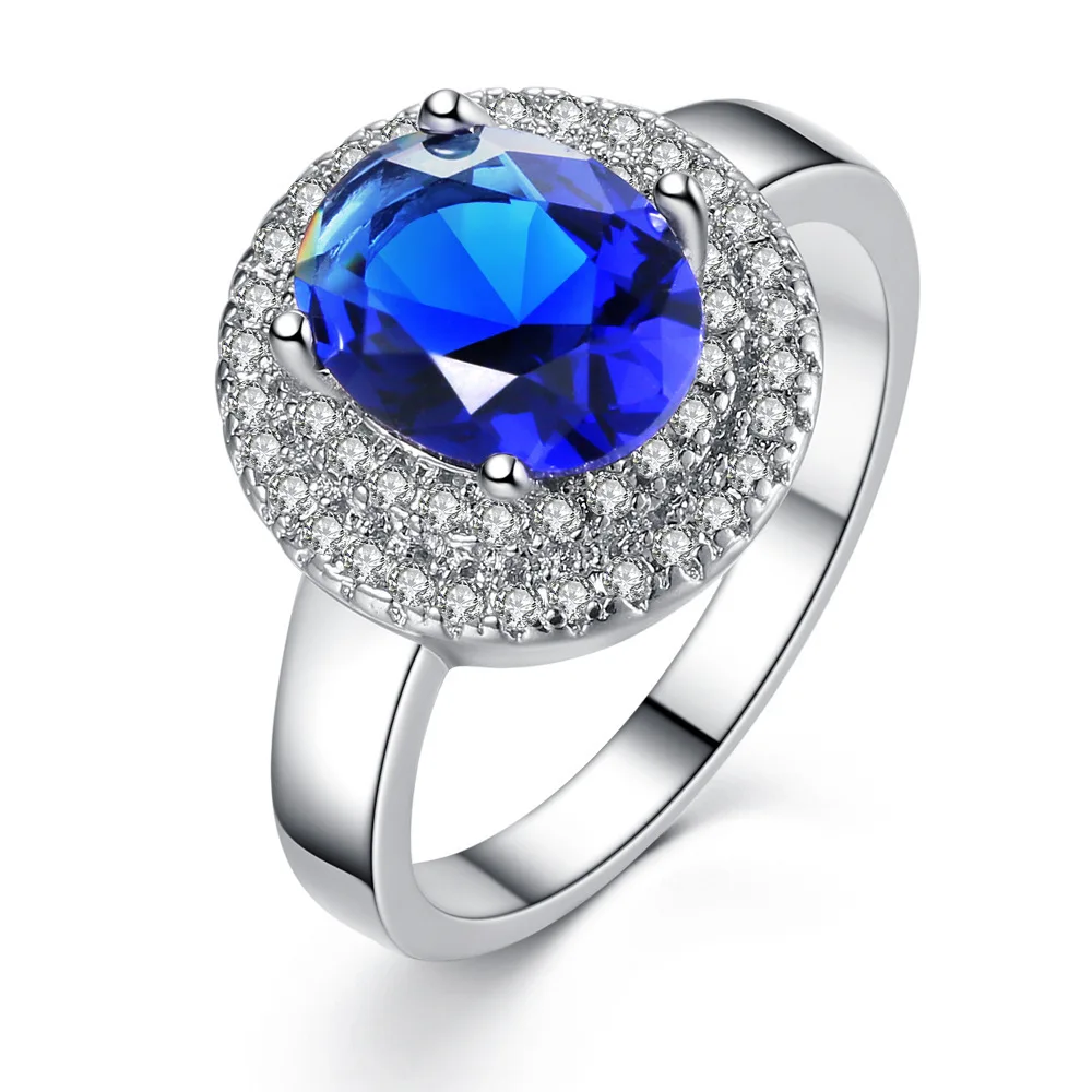 Crystals From Swarovski Engagement Blue Rings For Women Fashion Jewelry