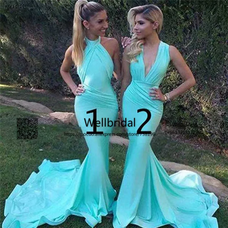 Unique Sexy Mermaid Blue Mismatched Charming Inexpensive Long Wedding Party Dresses