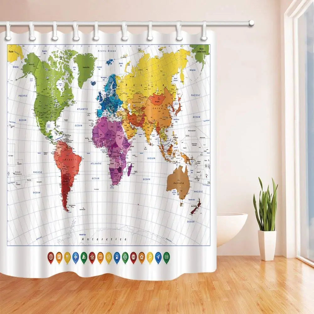 Splashing World Map Spot And Colorful Map With Name Shower Curtain