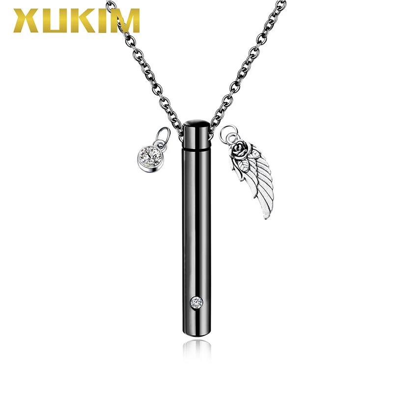 

WPO407-3 Xukim Jewelry Perfume Necklace Charms Cylinder Pet Bone Ash Box Pendant Necklace