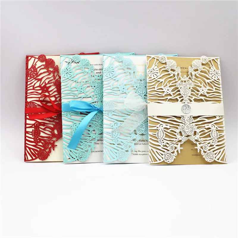 50pcs Laser Cut Shell Design Oceanic Theme Party Decorations Invitaions Cards To The Wedding Happy Birthday Sea Invitation | Дом и сад