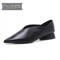 MLJUESE 2018 women flats white color cow leather pointed toe flats spring comfortable loafers size 34-43 casual ballet flats