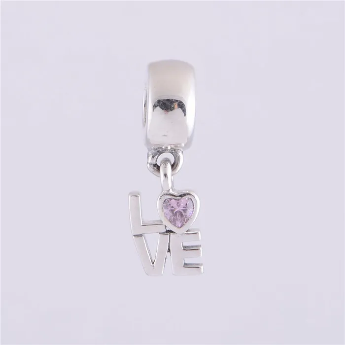 

Pink Love Crystal Dangle Beads Authentic 925 Sterling Silver Love Beads Fits European Pandora Charm Bracelet for Women Jewelry