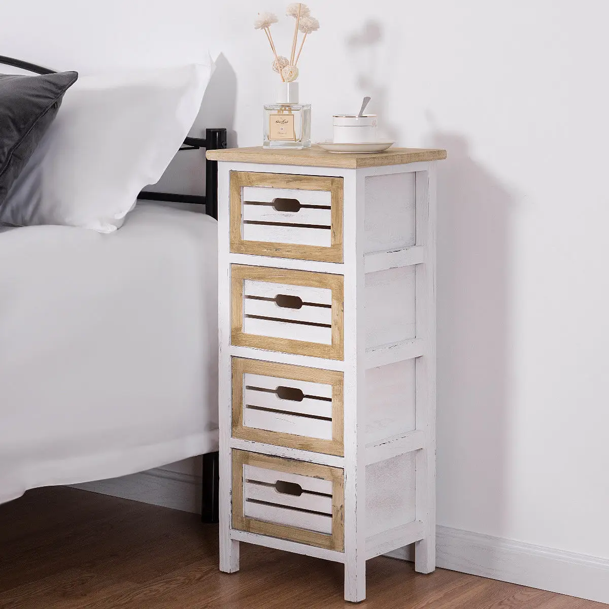 Tier 1 Bedside Tables White Bedside Table Cabinet Bed Sides Table Bedroom Funiture Night Stand Storage Small Modern Cabinet Plastic with door