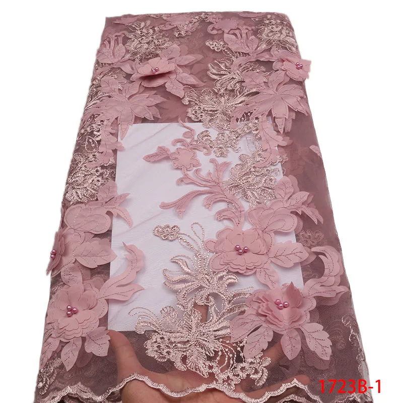 

New Arrival 2018 Net Lace Fabric With Beads French Lace Mesh Beads Tull Lace Fabric With 3D Flower For Women Wedding QF1723B