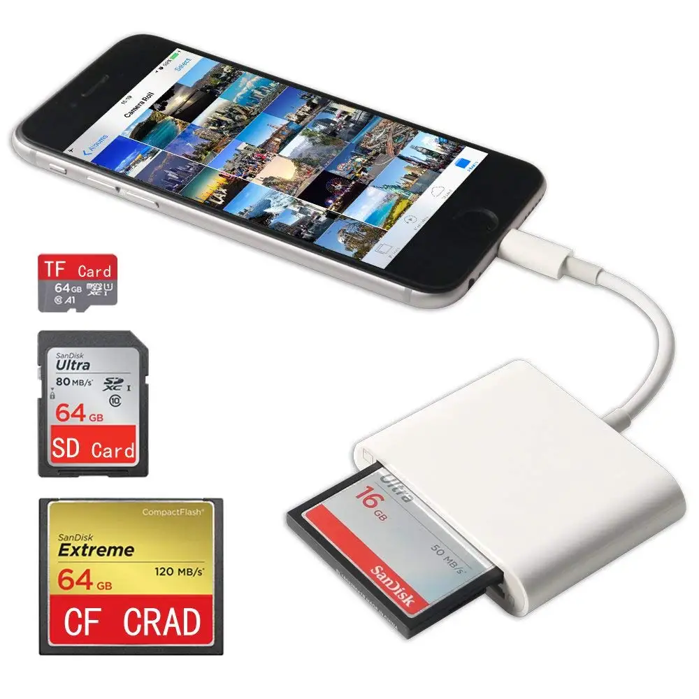

Lightning Portable Card Reader,3-Slot Lightning Flash Memory Card Reader for CF/SD/TF/Micro SD/MD/MMC/SDHC/SDXC No App Required