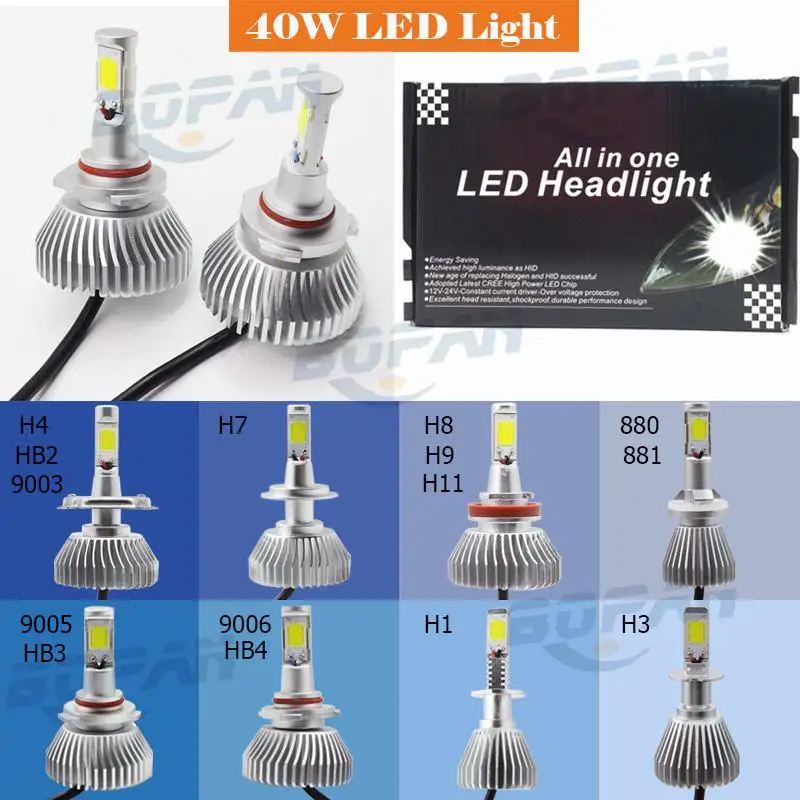 Free Shipping Super Bright Car H4 LED Headlights Bulb,H4 COB LED Headlight High Power 60W 6000LM