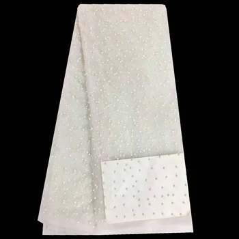 

African Net Lace Fabric With Beaded For Wedding Party Dress Nigerian Tulle Lace Polyester Fabric High Quality French Lace 159B