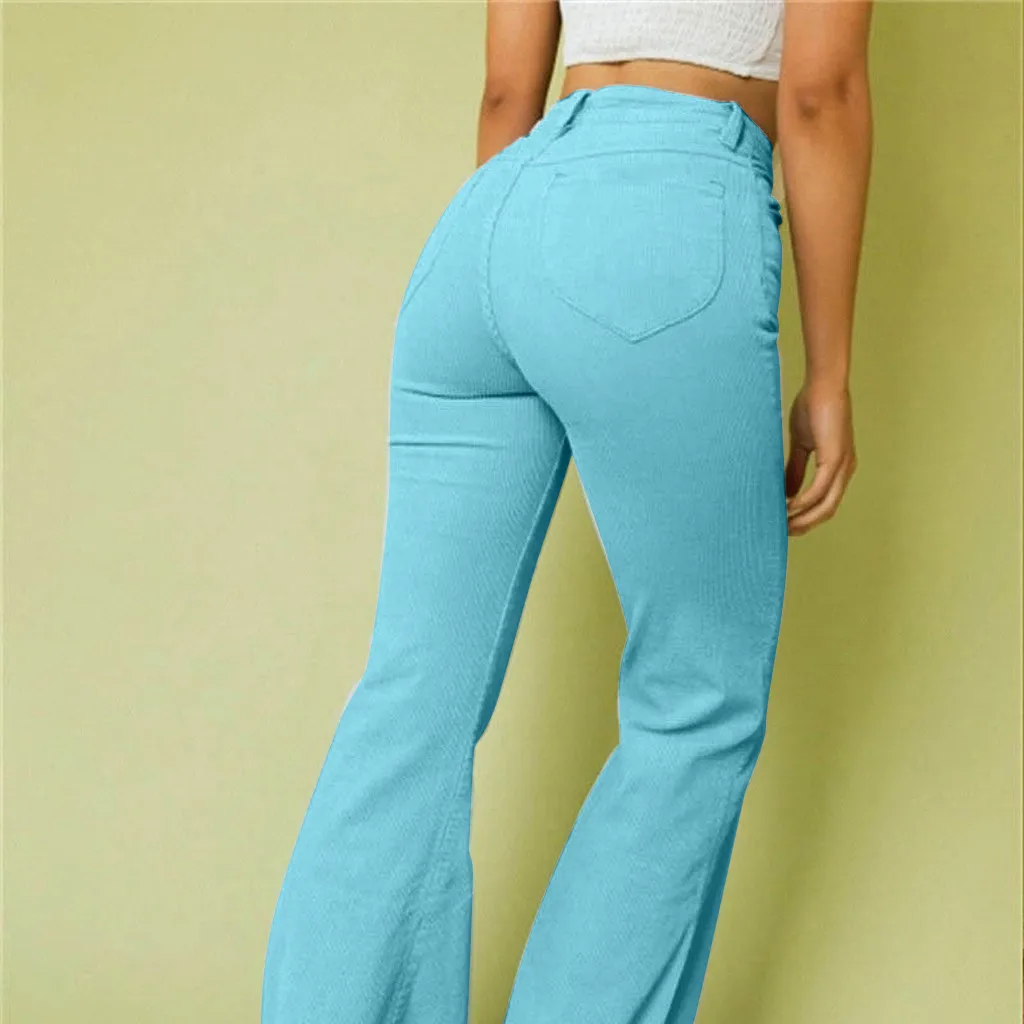 Женские широкие брюки с высокой талией, повседневные однотонные вельветовые расклешенные брюки, женские брюки, женские широкие брюки