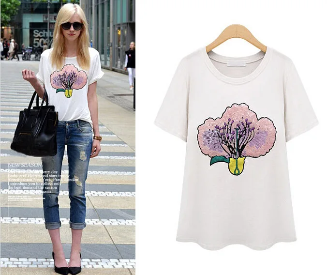 Kimono Real Women Blouses Blouse 2015 Summer New Star of The Same Paragraph Patterned Short-sleeved T Shirt Bottoming Sk065031 |