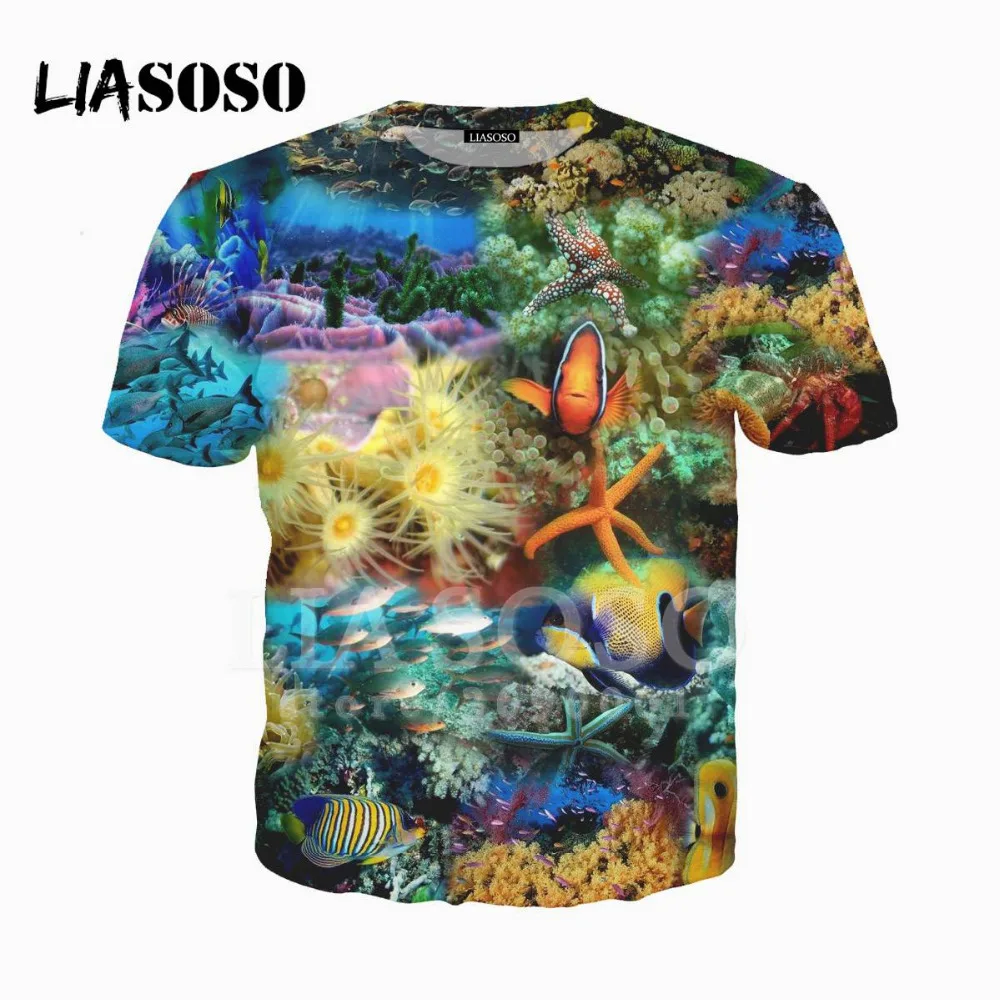 

LIASOSO 3D Print Women Men's Ocean Fish Swordfish Cute Octopus Starfish Coral Harajuku T shirt Summer T-shirt Brand Tops X1519
