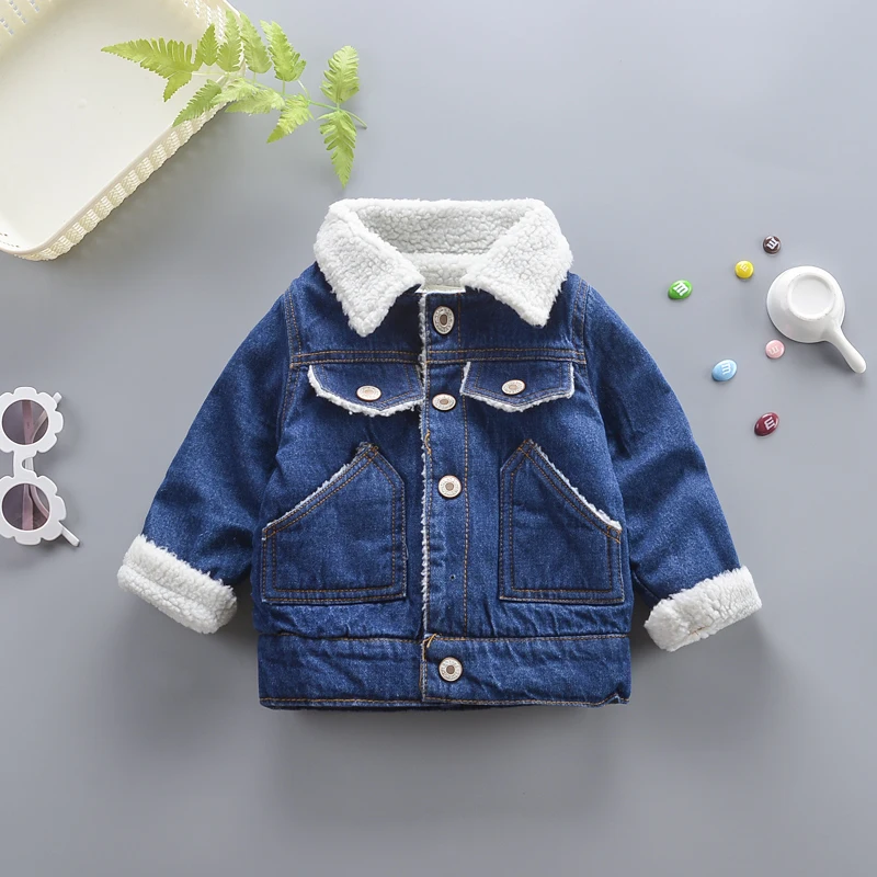 

Boys girls denim outerwear winter autumn kids cotton thick velvet jackets for baby girls children casual coats clothes outfits