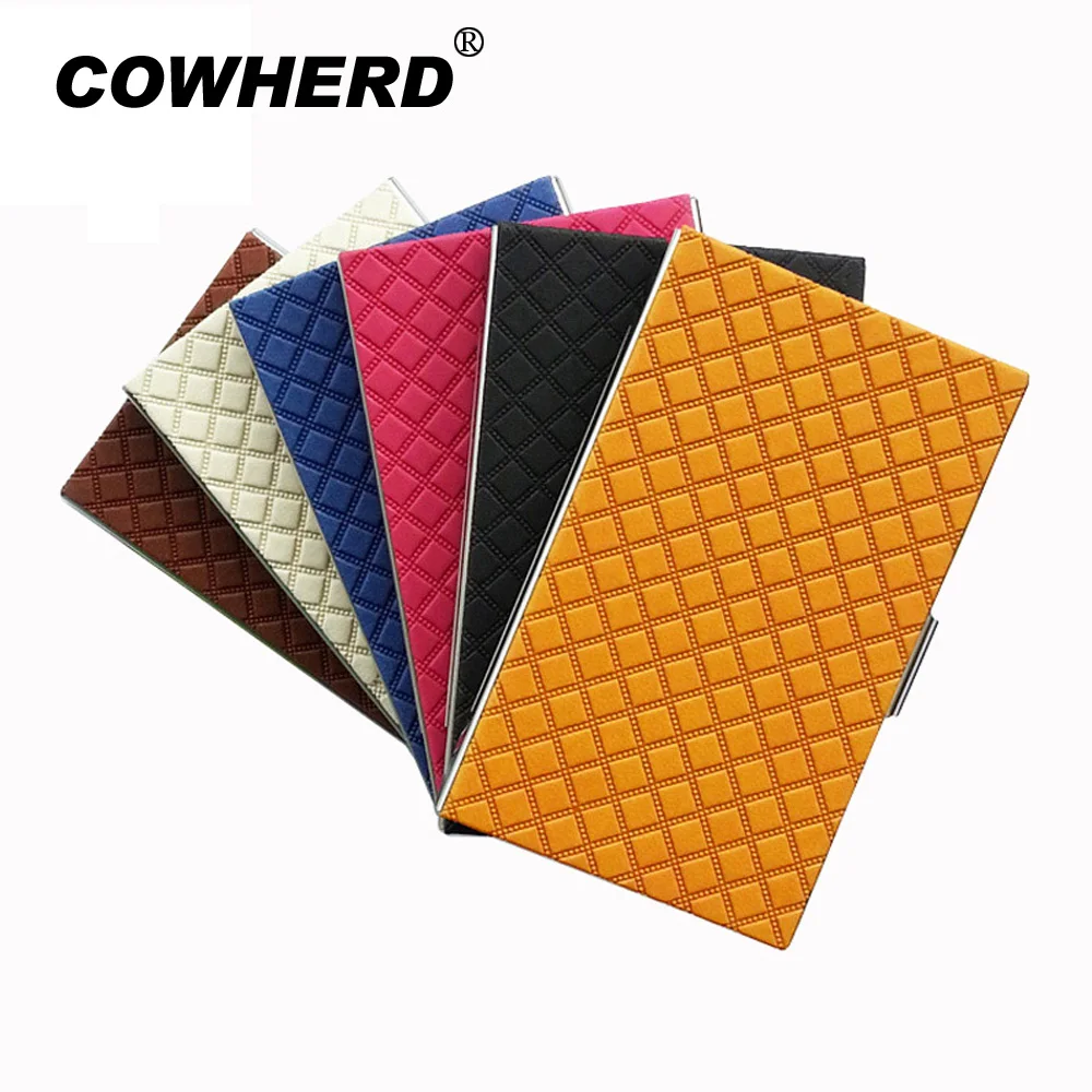 

Best Business Gifts!New Lattice Pattern Name Card Holder Name Cards Box Case, High Quality PU & Stainless Steel,TNCH033