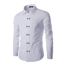 Человек Рубашки Высокое Качество 2016 Двубортный Slim Fit мужские Рубашки Классический Белый Мандарин Воротник Повседневная С Длинным Рукавом Рубашки