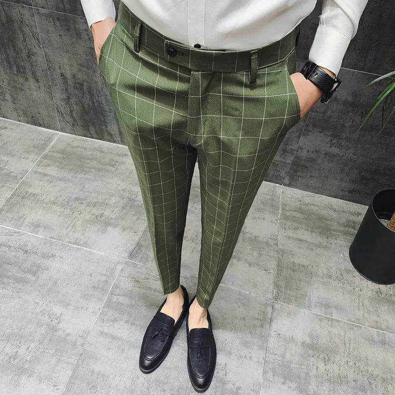 ICPANS британский стиль платье костюм брюки человек клетчатый костюм брюки мужские брендовые джентльменский Бизнес повседневные рабочие брюки мужские брюки - Цвет: green