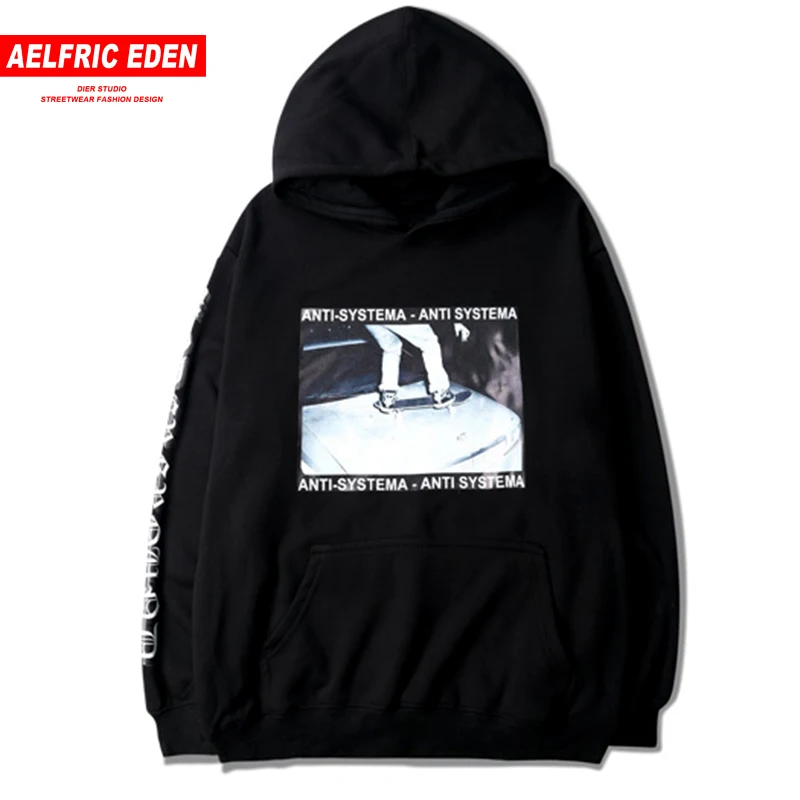 

Aelfric Eden Personality Gothic Letter Skateboard Picture Print Men Pullover ANTI-SYSTEMA Hoodie Male Fleece Warm Loose Hoodies