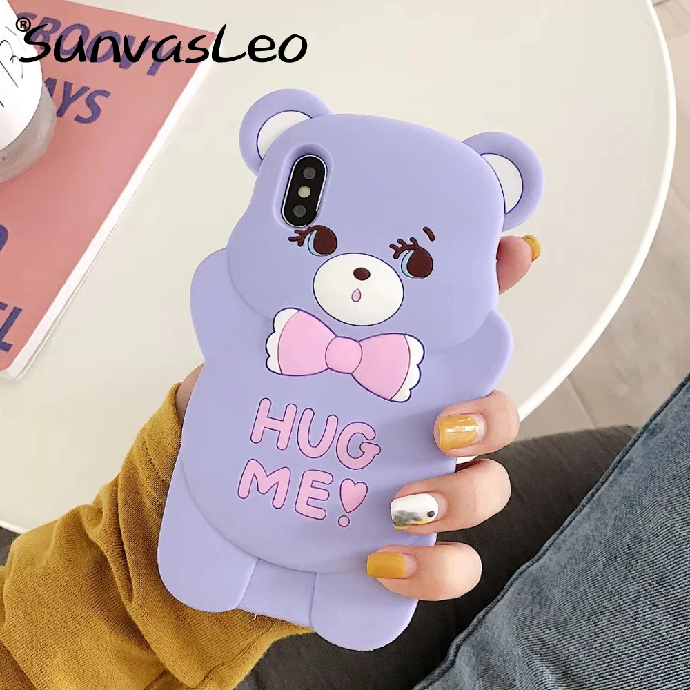 3D Cute Cartoon Bow Bear Soft Silicone Case Phone Back Cover For iPhone 11 12 Pro Max Mini 5 5C SE 6 6s 7 8 Plus X XR XS Max