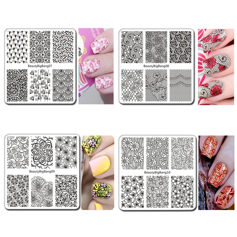 Tanie BeautyBigBang 12 sztuk zestaw do paznokci płytka do stemplowania s 10 style wzór paznokci płytka do stemplowania z przezroczysty żelowy stempel stemplowanie na paznokcie