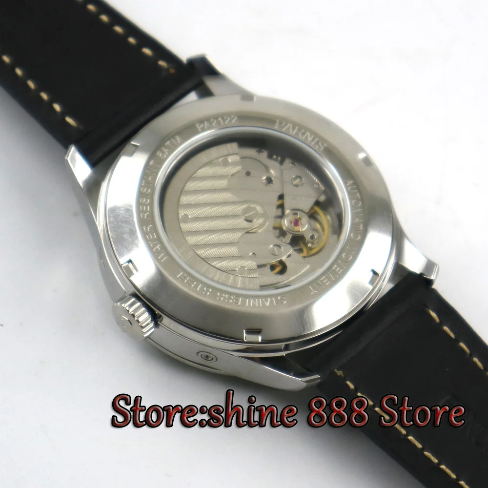 42mm Parnis off white Light Yellow Dial 24 Hours Roman Numerals Sea gull Automatic Movement Men Watch P9