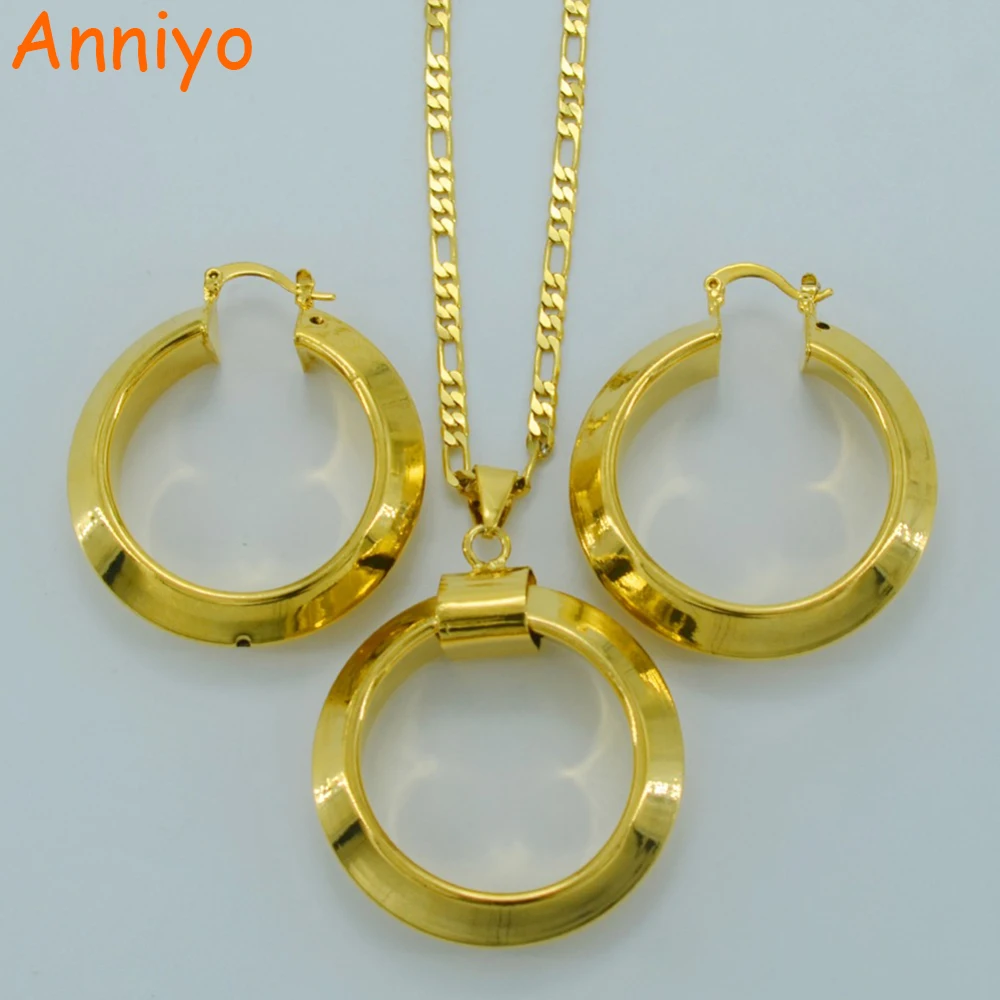 

Anniyo African Jewelry sets Round Necklace & Earrings Gold Color/Copper for Women Arab #035106